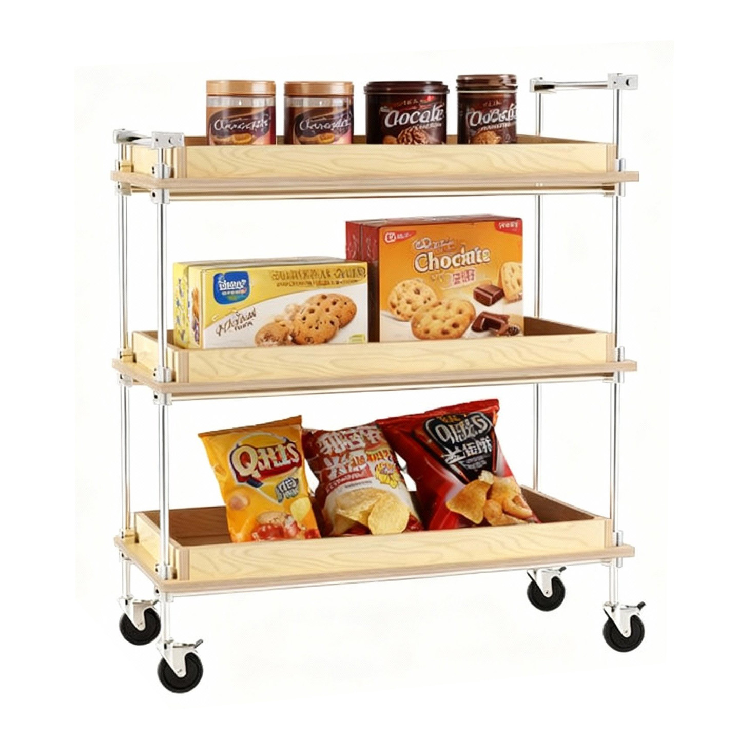 奶油风书桌收纳架子三层储物架简约家用可移动小推车置物架子带轮,收纳整理,书桌收纳置物架,淘宝优惠券,粉丝福利购,淘宝优惠卷