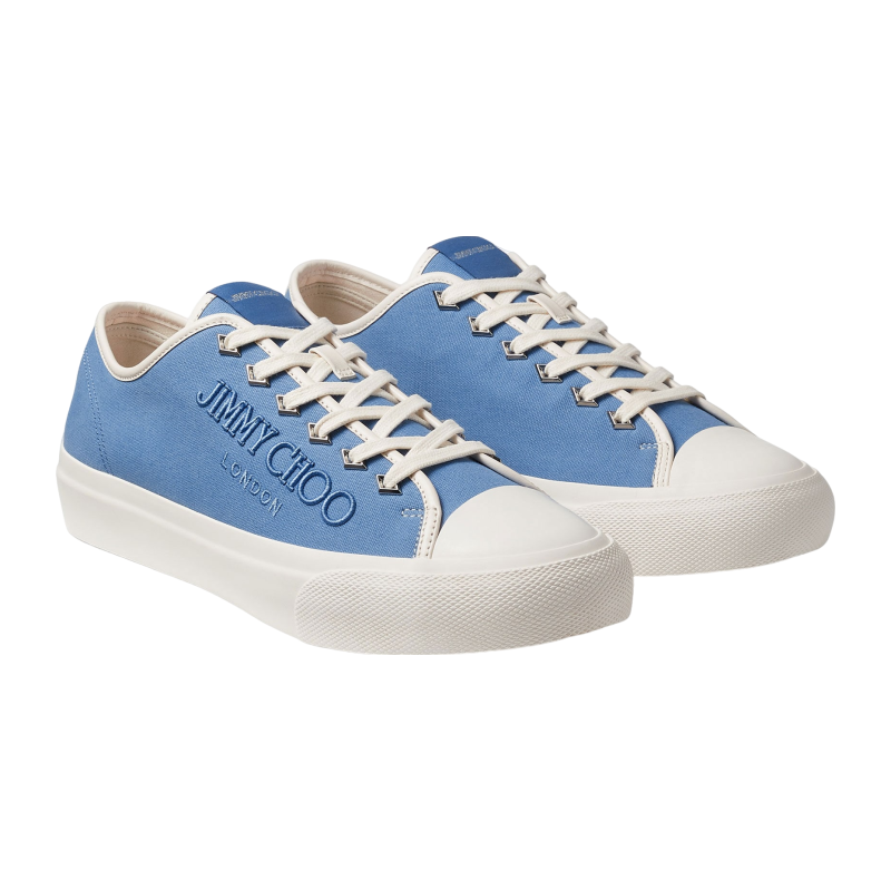jimmychoo/周仰杰男鞋蓝色帆布和纳帕皮字母标徽刺绣低帮运动鞋