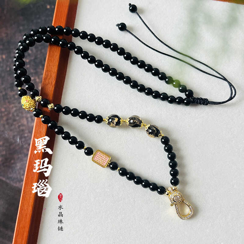 泰国佛牌链唐卡挂链黑玛瑙可调节毛衣链水晶蜜蜡黄金吊坠绳项链
