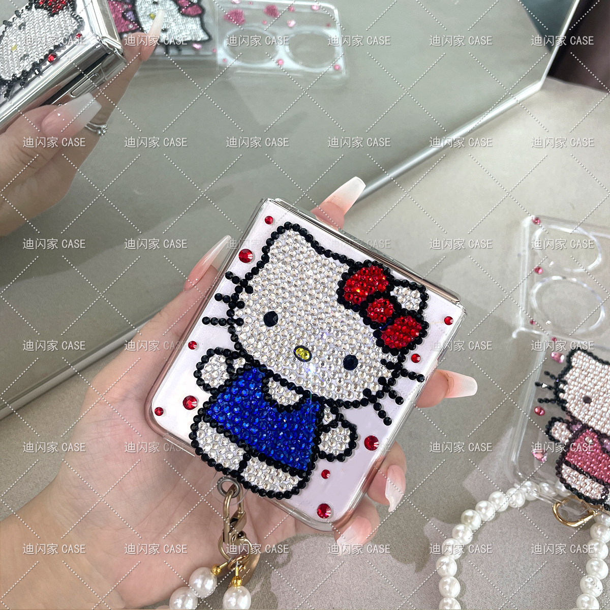 HelloKitty凯蒂猫小米MIX Flip2奢华水钻手机壳MIX Flip闪粉防摔翻盖保护套折叠定制高档透明水晶壳