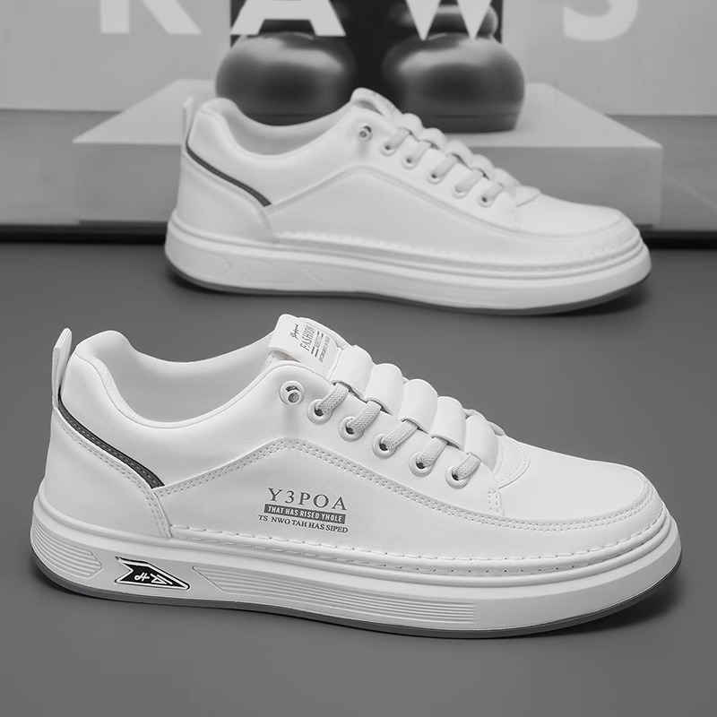 一脚蹬男鞋春季休闲运动软底百搭小白鞋男士皮面防水潮流工作板鞋