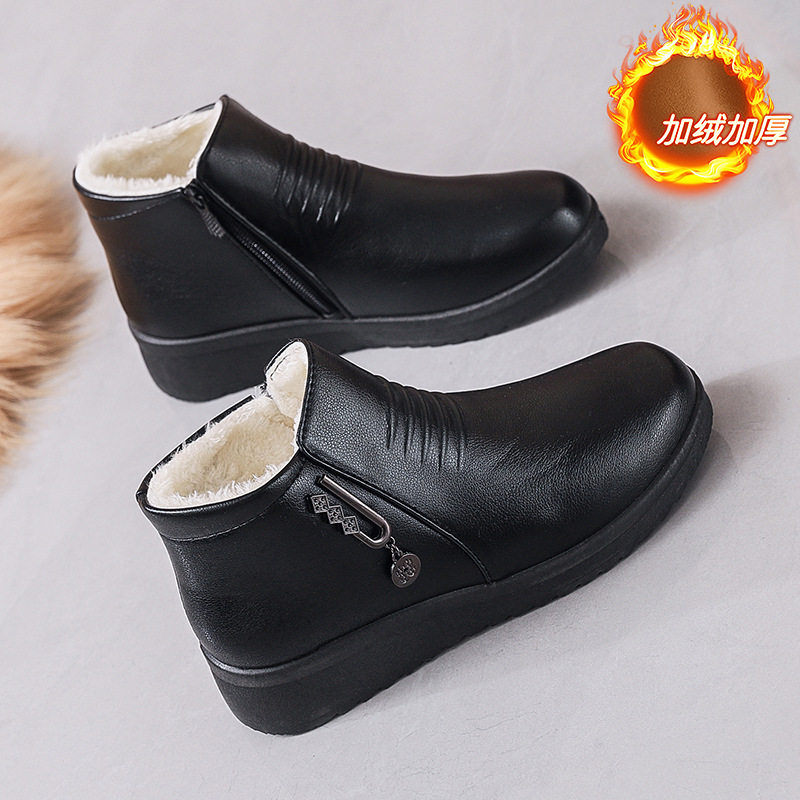 妈妈鞋棉鞋女秋冬季中年软底短靴中老年女鞋加绒保暖平底皮鞋真皮,女鞋,棉鞋,淘宝优惠券,粉丝福利购,淘宝优惠卷