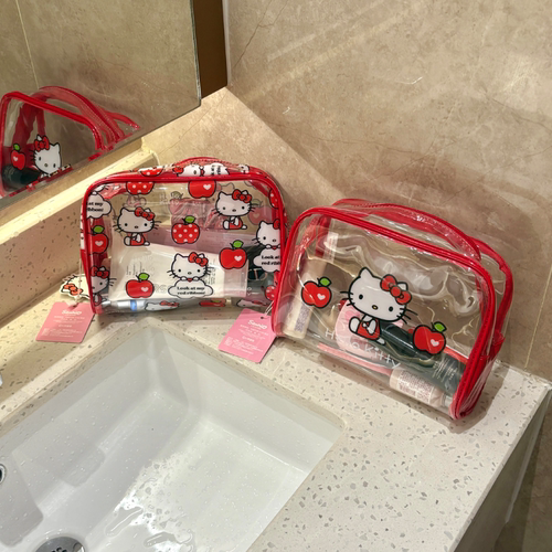三丽鸥正版HelloKitty防水洗漱包红色大容量可爱透明收纳化妆包 - 封面