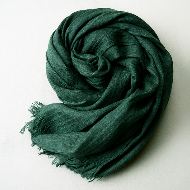 墨绿纯色棉麻围巾女秋冬薄款冬季保暖加大韩版欧美休闲百搭披肩