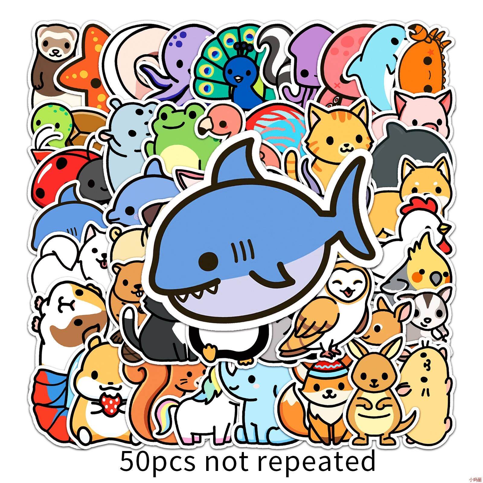 50卡通动物涂鸦贴纸 可爱儿童奖励贴纸diy手机壳行李箱贴纸防水