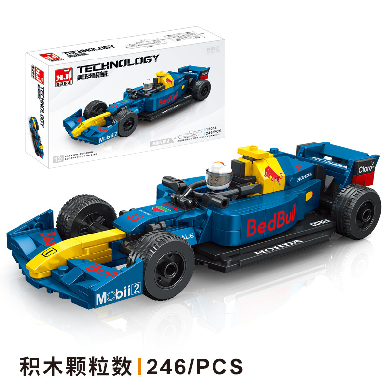 美及方程式积木赛车f1拼装跑车模型玩具礼品小颗粒益智可滑行
