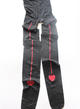 黑色包芯丝 20D薄款透肉 后竖线红色爱心夏款连裤袜