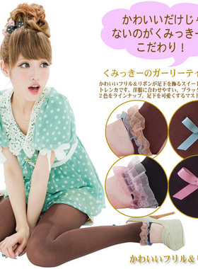 日单外贸黑色咖啡色木耳边微压力显瘦美腿裤袜春秋款踩脚100D微透