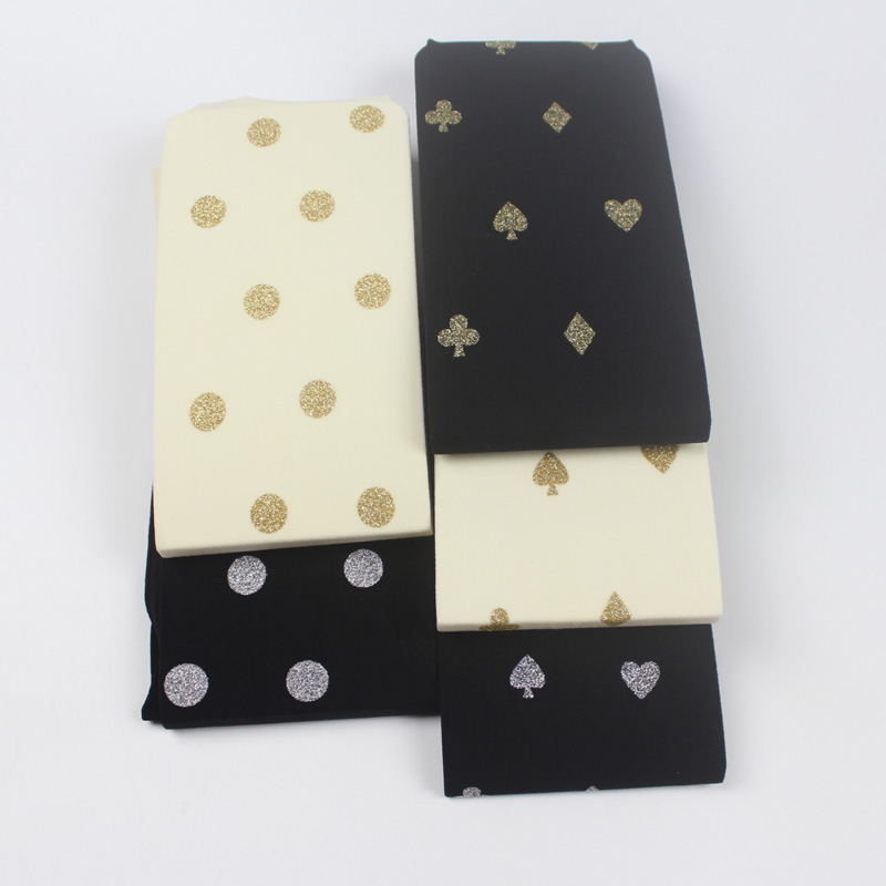 日单黑白色印花金色银色闪亮大圆点扑克牌100D天鹅绒春秋款连裤袜
