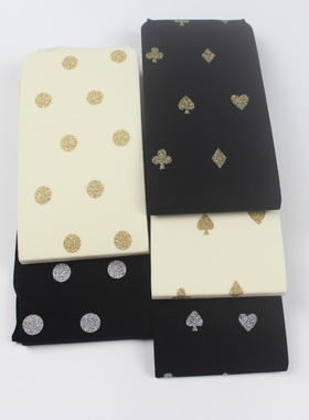 日单黑白色印花金色银色闪亮大圆点扑克牌100D天鹅绒春秋款连裤袜