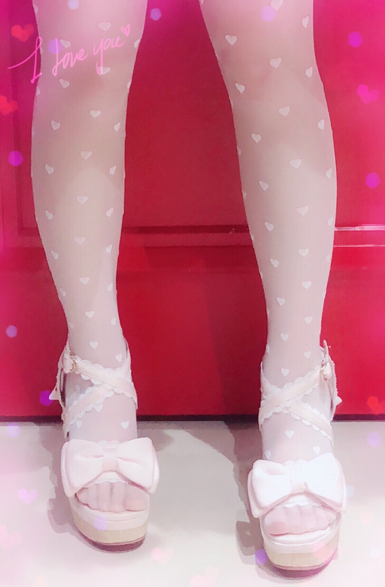 外贸单带标 白色日系超薄透款丝袜氨纶爱心点点连裤袜心