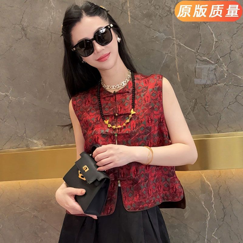 新中式红印盘扣无袖马甲女秋款