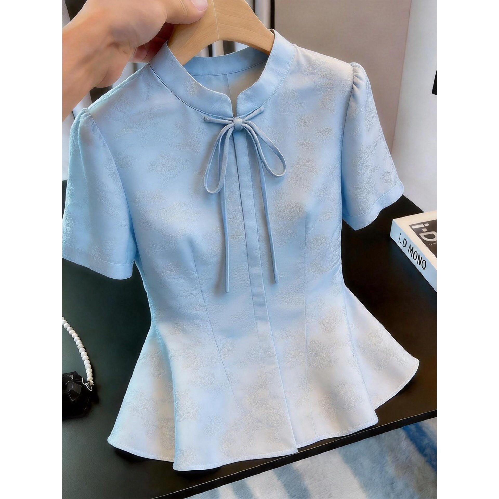 新中式立领短袖修身显瘦女上衣