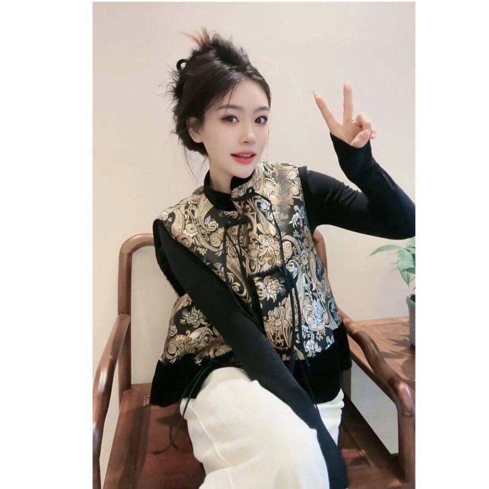 新中式刺绣盘扣百搭马甲女秋