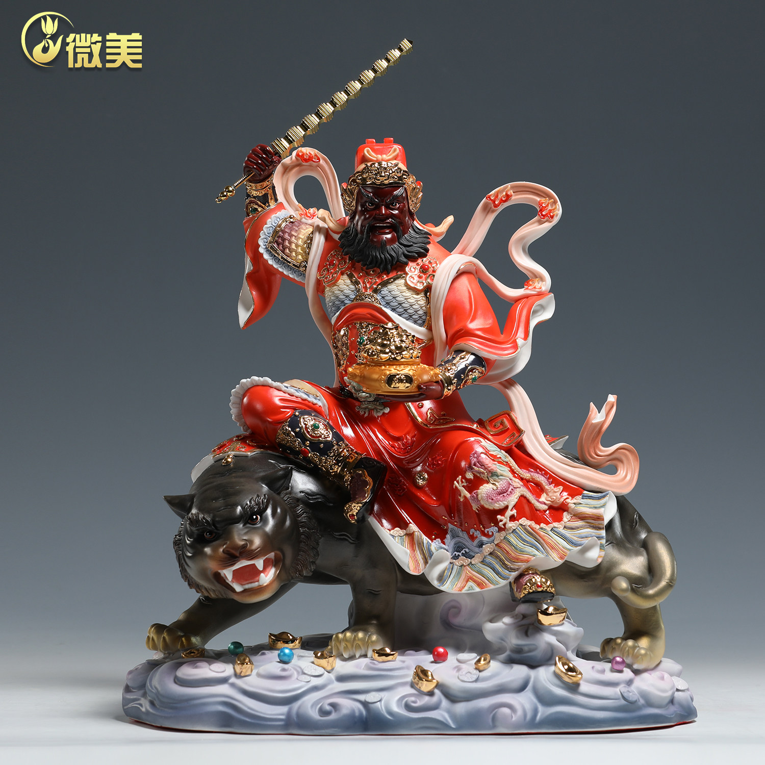 德化瓷精工手绘骑虎赵公明财神像