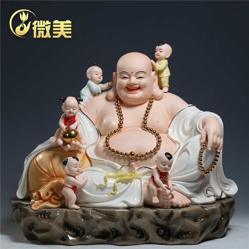 微美羊脂玉瓷五子弥勒佛像登科大肚笑佛招财家用供奉陶瓷摆件