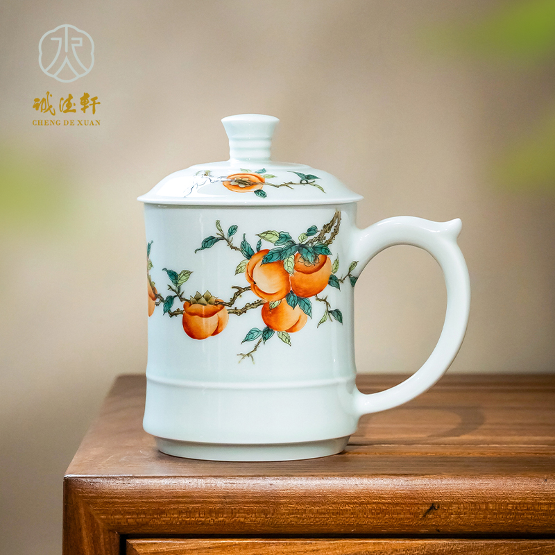 诚德轩事事如意茶杯釉上粉彩杯子
