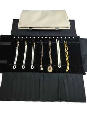 米白色PU皮珠宝卷16条项链收纳卷包内黑色/灰色便携得首饰收纳袋