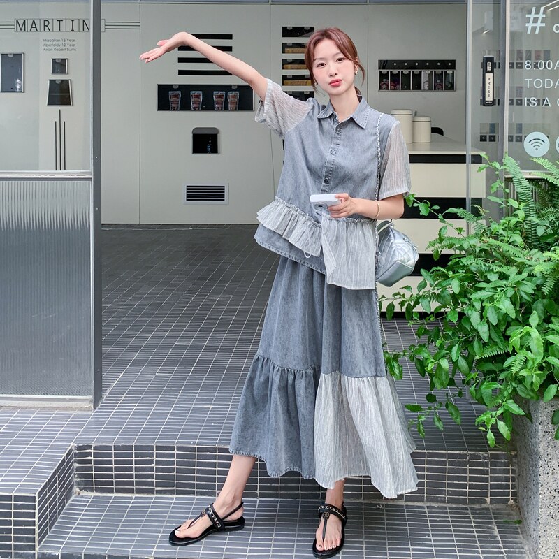 新款数据好牛仔拼接两件套2C018-6021-P155-K228,女装套装/套裙,2C018