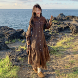 设计感复古美拉德蕾丝拼接鱼尾牛仔衬衫裙新款显瘦气质连衣裙女秋，女装连衣裙，2C018