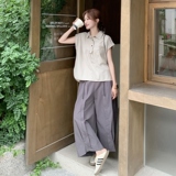 休闲松弛通勤风工装百搭淡人两件套女2025夏季翻领上衣阔腿裤套装，女装套装/套裙，2C018