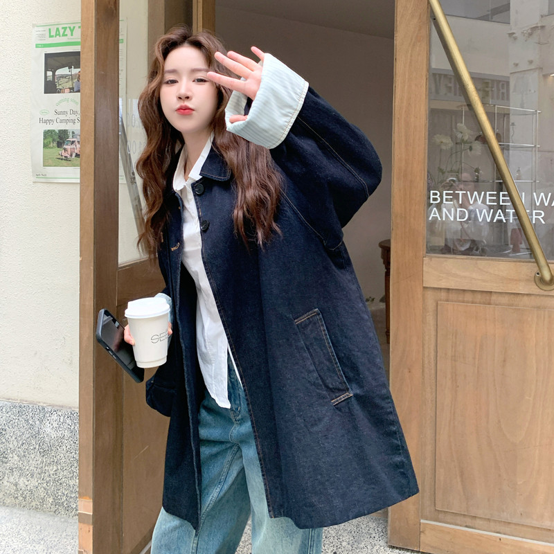 高级小众复古美式牛仔外套女春秋2025新款超火好看中长款夹克上衣,女装风衣,2C018