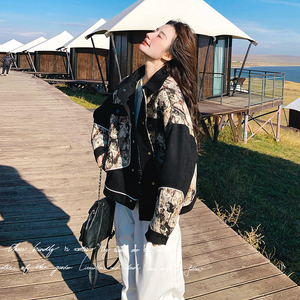 新中式国风印花设计感短款棉服女新款秋冬夹棉加厚小个子爆款棉袄图片