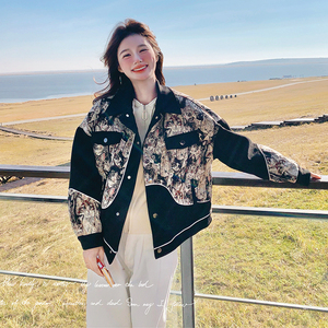 新中式国风印花设计感短款棉服女新款秋冬夹棉加厚小个子爆款棉袄图片
