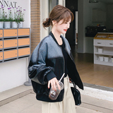 新款百搭圆领黑灰色拼接皮衣外套女时尚显瘦休闲2025秋夹克上衣潮，女装皮衣，2C018