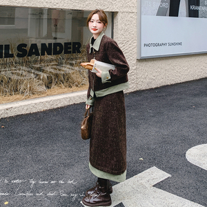 法式小香风套装裙女2025春季新款复古气质假两件上衣半身裙两件套图片
