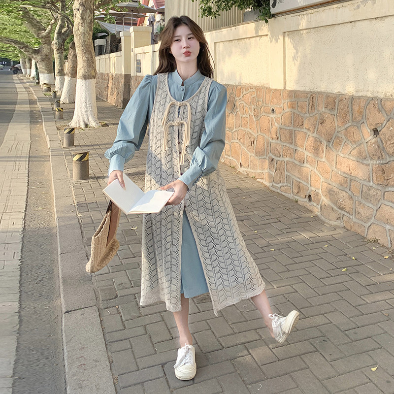 春款甜美森系蕾丝罩衫衬衫连衣裙两件套2C018-8902-P175-K248图片