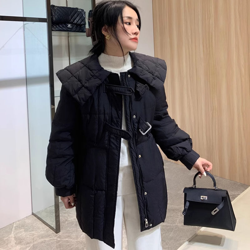 反季促销韩版宽松休闲白鸭绒羽绒服女时尚娃娃领收腰显瘦羽绒外套