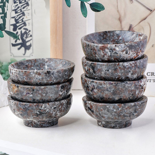 天然水晶火焰石小碗摆件矿石原石打磨消磁碗家居办公桌面摆件