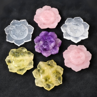 天然水晶莲花雕刻件白粉紫水晶打磨禅意冥想家居装饰办公桌面