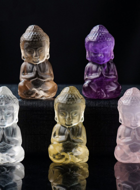 热销天然白粉紫水晶宝宝佛如来佛雕刻件水晶原石DIY饰品吊坠批发