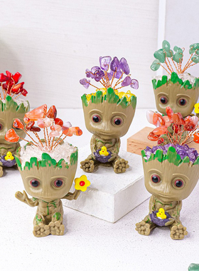 跨境天然水晶碎石格鲁特小花树创意水晶树办公室桌面工位搭子