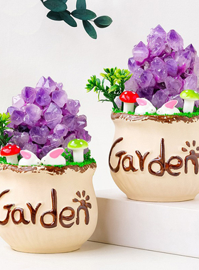 天然水晶紫水晶牙花簇盆栽装饰品创意家居水晶工艺品桌面摆件