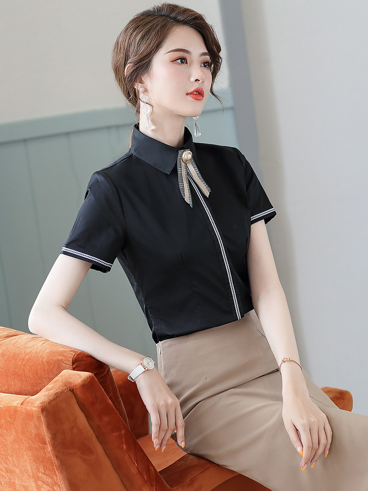 PROFESSIONAL WOMENS SHORT-SLEEVED WHITE SHIRT SUIT HOTEL FRONT DESK WORK CLOTHES HIGH-END FASHION TEMPERAMENT DESIGN SENSE OF NICHE