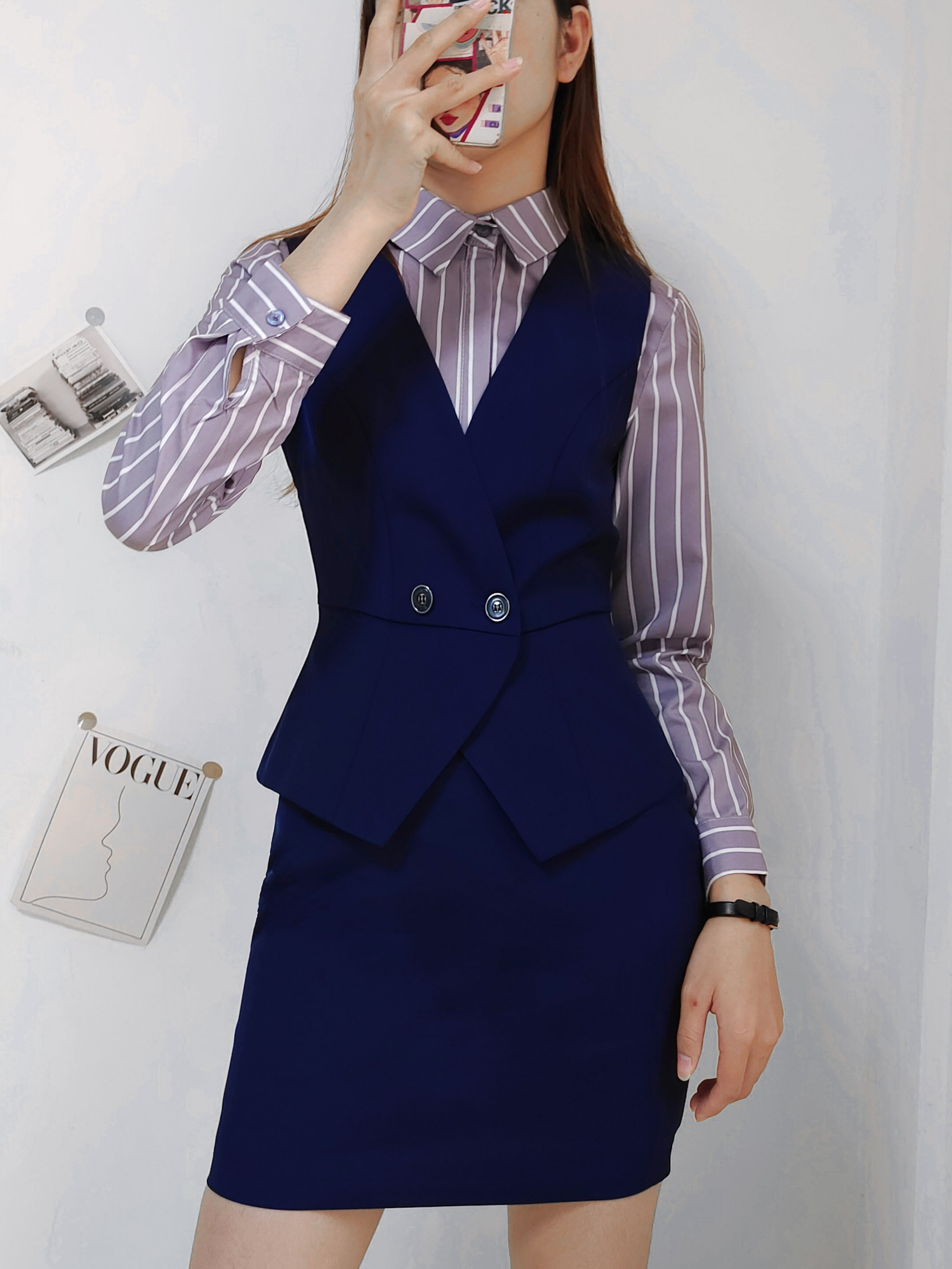 BLUE BLAZER WOMENS SPRING AND AUTUMN PROFESSIONAL FORMAL SUIT TEMPERAMENT FRONT DESK CASHIER INTERVIEW WORK CLOTHES HIGH-END SUITS
