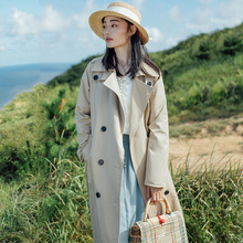 卡其色过膝流行气质休闲外套 风衣女中长款 2019早秋新款 矮个子韩版