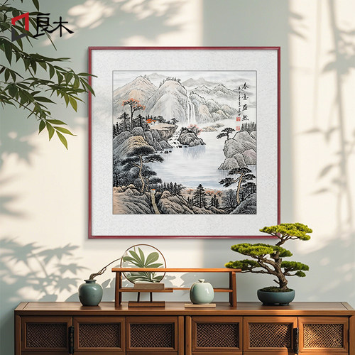 聚宝盆挂画新中式玄关装饰画客厅西墙聚财纯手绘斗方国画水墨画