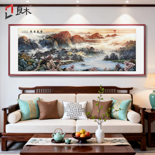 紫气东来东墙挂画新中式客厅沙发背景墙装饰画聚财山水画靠山图
