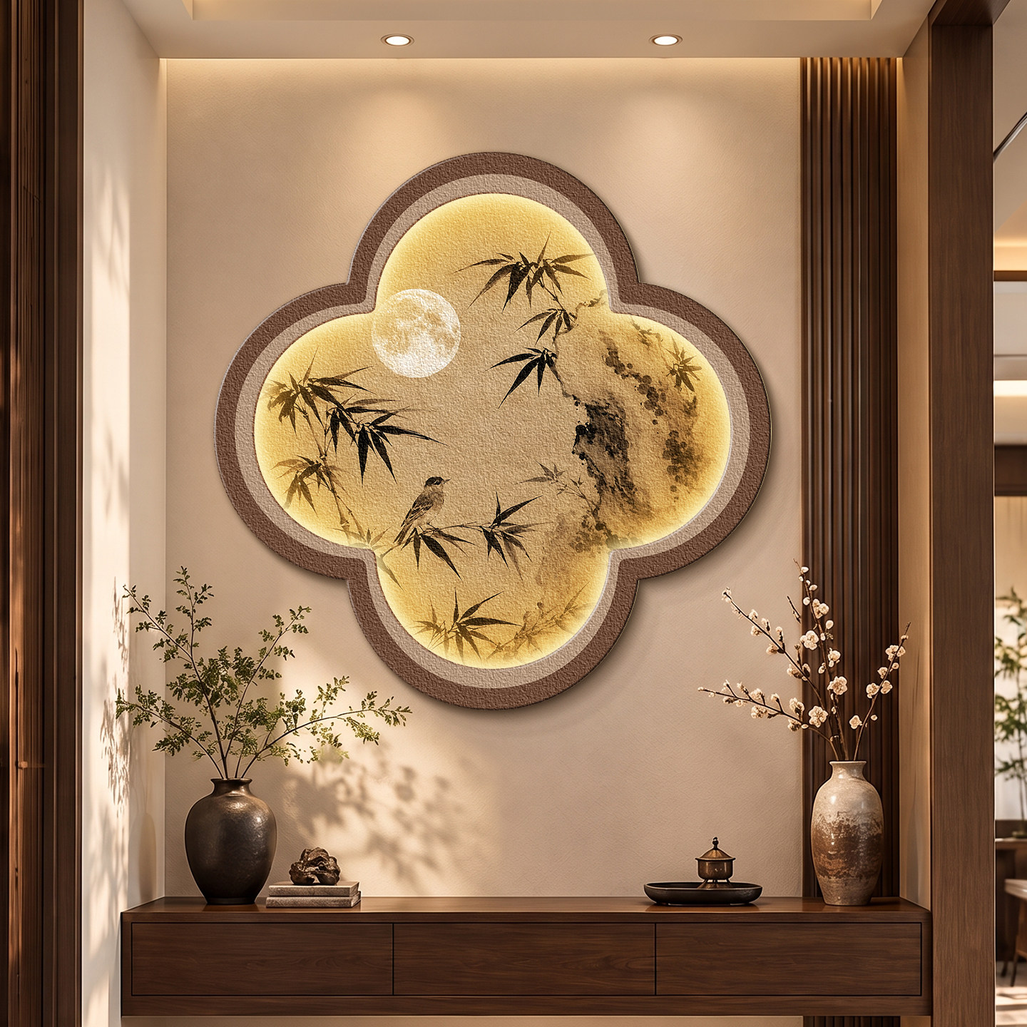 宋代美学入户玄关装饰画禅意竹子茶室走廊过道挂画立体砂岩壁灯画