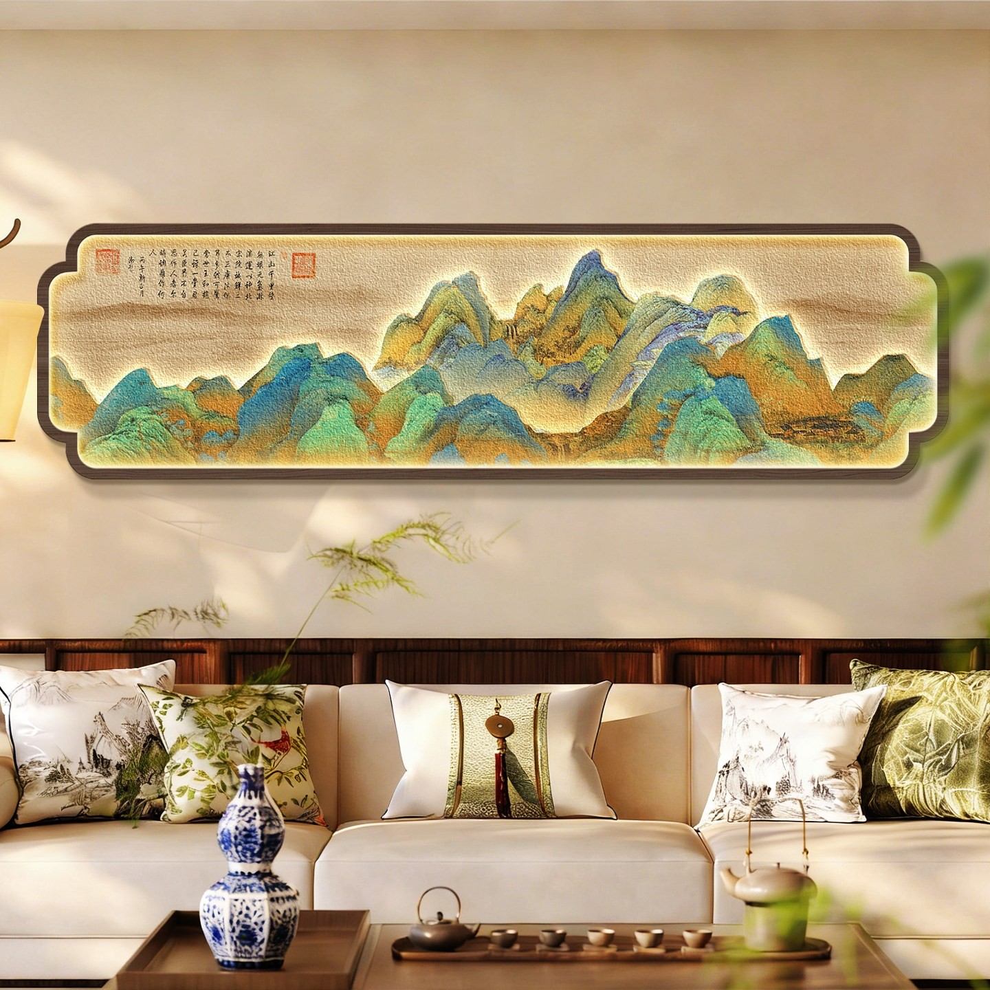 宋代美学千里江山图客厅挂画靠山图沙发背景墙装饰画新中式茶室画,家居饰品,现代装饰画,淘宝优惠券,粉丝福利购,淘宝优惠卷