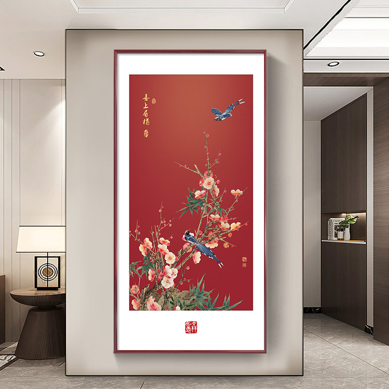 喜上眉梢玄关国风花鸟挂画