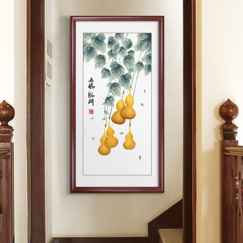 新中式葫芦挂画玄关背景墙装饰画竖版入户门过道招财风水客厅壁画,家居饰品,国画,淘宝优惠券,粉丝福利购,淘宝优惠卷