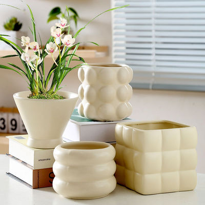 欧式花盆陶瓷带托盘家用高颜值ins风轻奢高级感奶油风多肉花盆蝴