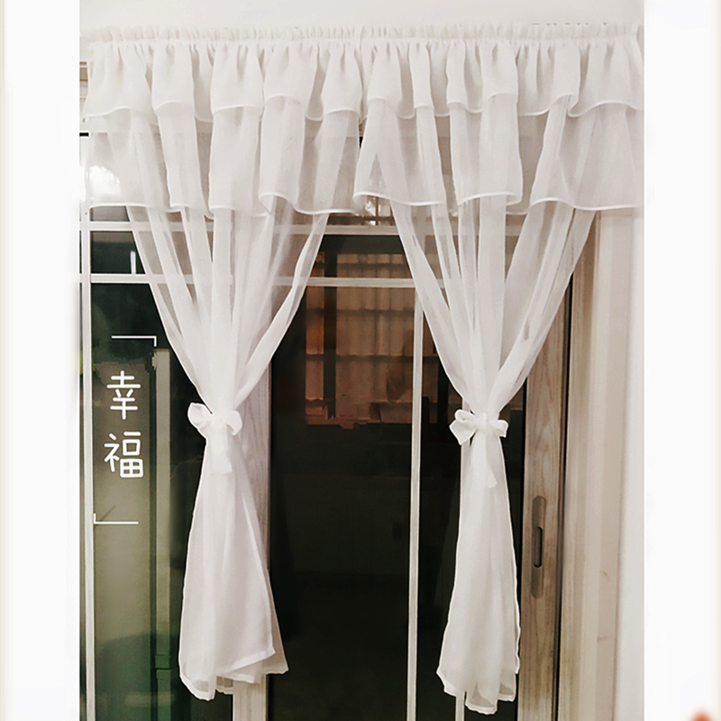 唯美白纱小窗帘橱柜防尘自粘贴款