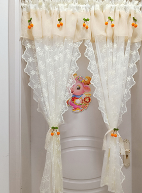 甜美风门帘免打孔刺绣小花蕾丝纱帘公主卧室厨房小窗户装饰短帘