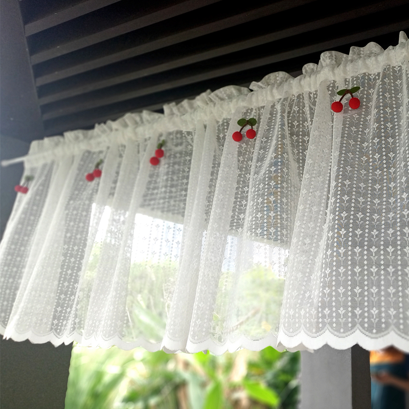 美式田园短帘小窗红樱桃厨柜遮挡